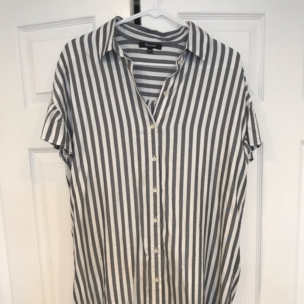 Madewell Striped Shift Dress with Ruffled Sleeves - Picture 3 of 7